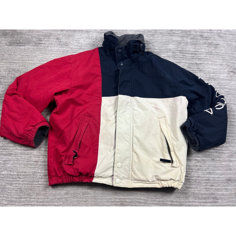 Nautica Jacket Mens Small Red White Blue Colorblock Vintage Sailing Fleece Lined